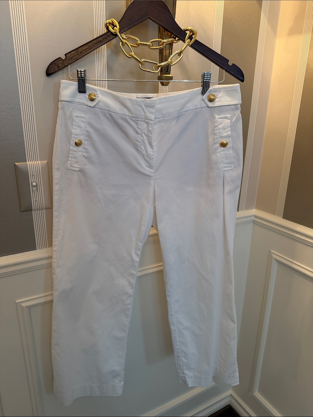 Talbots White Pants with Gold Buttons